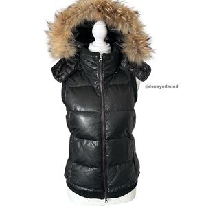 “Marc by Marc Jacobs” Black Duck Down Puffer Vest with Faux Fur Hood Trim